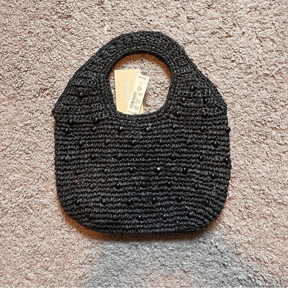 Madewell The Micro Bag in Embellished Straw in black